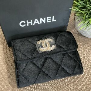 Black Quilted Wallet with Gold Logo